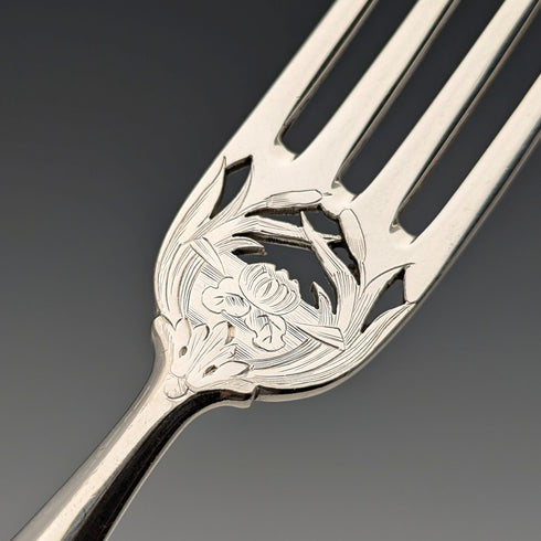 Circa 1860 British Antique Pure Silver Handle Fish Cutlery 6 Pair Aaron Hadfield